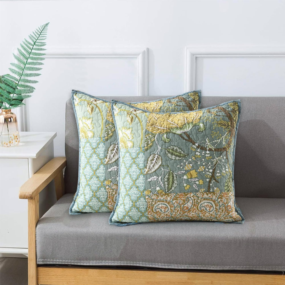 NEWLAKE Green Bohemian Floral Style Cotton Throw Pillow Covers (2 Pieces, 18X...