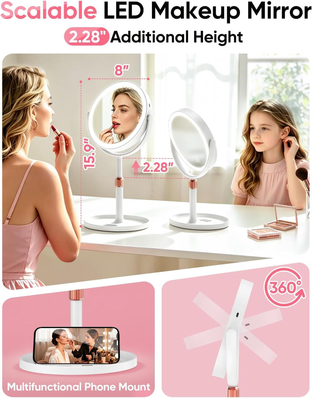8" Lighted Makeup Mirror with 30X/1X Magnifying Vanity Mirror