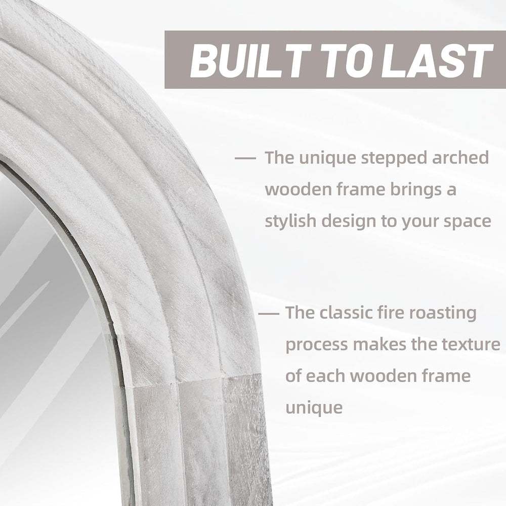 ZHUNFA Arched Full Length Mirror with Solid Wood Frame