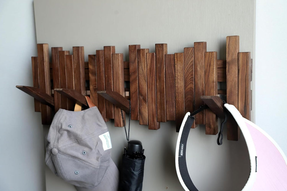 Natural Wood Piano Coat Rack, Black Walnut, Wall Mounted