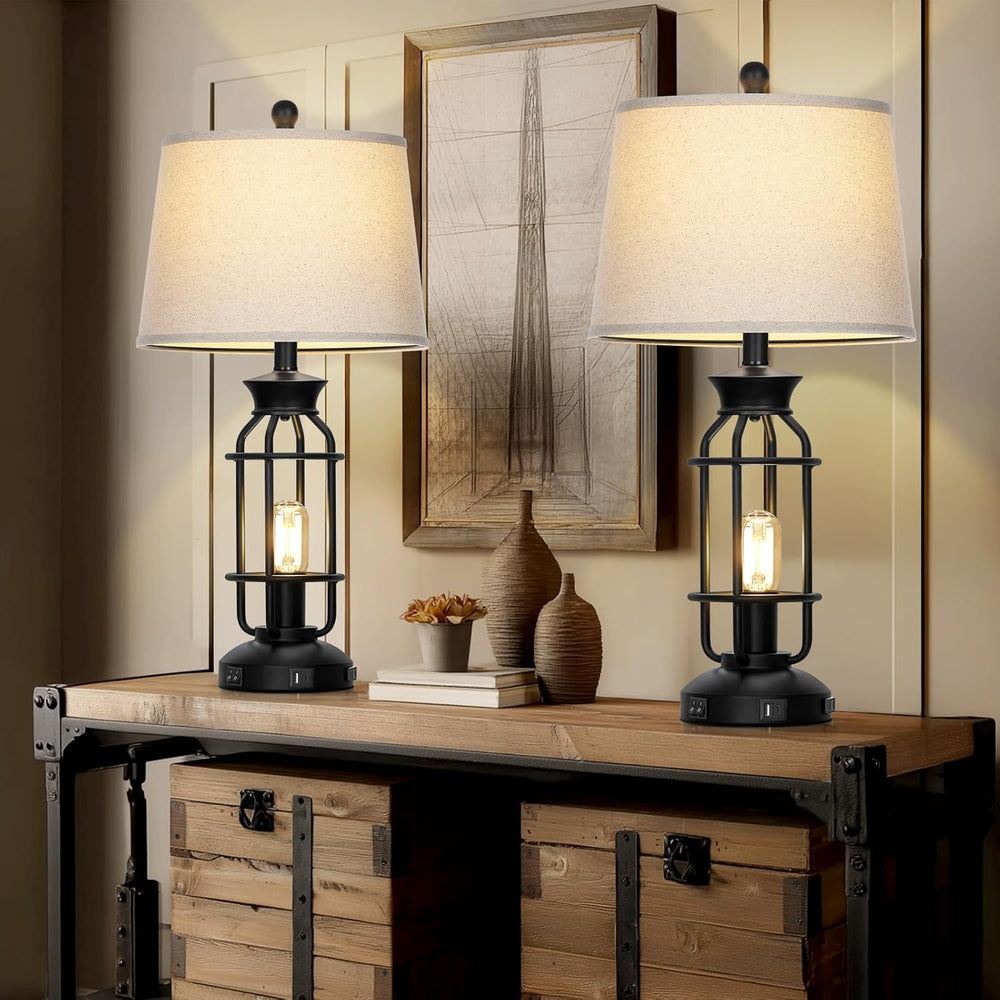 Lolikit 28" Farmhouse Table Lamps for Living Room Set of 2, Bedside Lamps