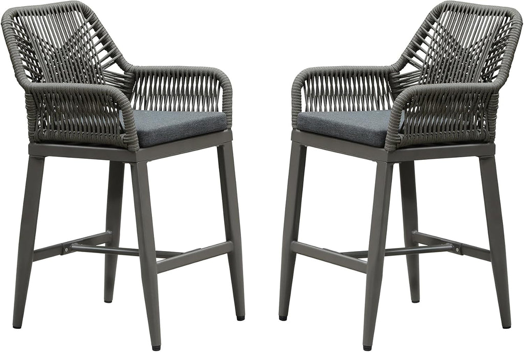 PURPLE LEAF 24" Bar Stools Set of 2 Comfortable Seat Cushion, Smoke Grey