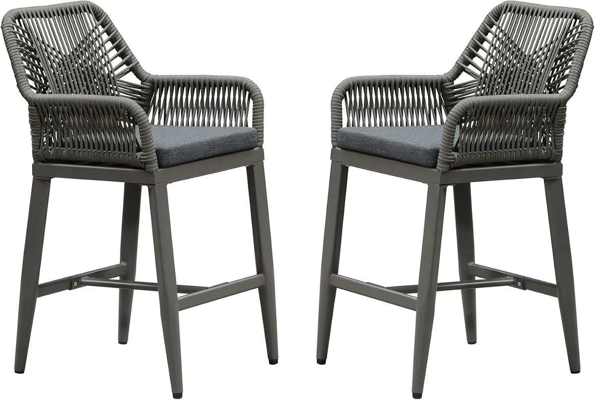 PURPLE LEAF 24" Bar Stools Set of 2 Comfortable Seat Cushion, Smoke Grey