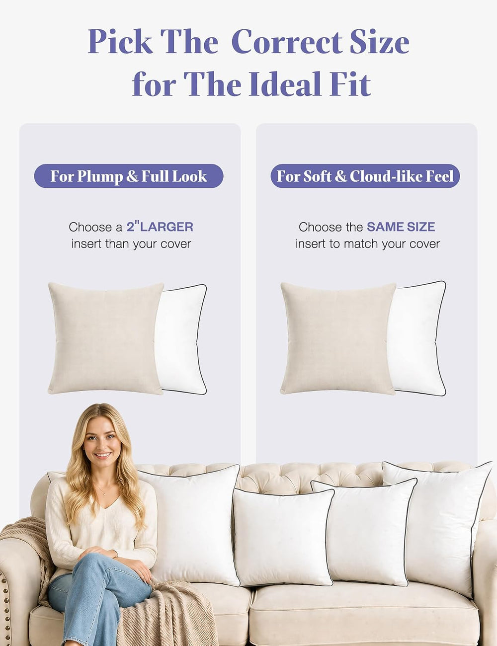 18x18 Feather Down Throw Pillow Inserts 2 Pack Organic Cotton Cover