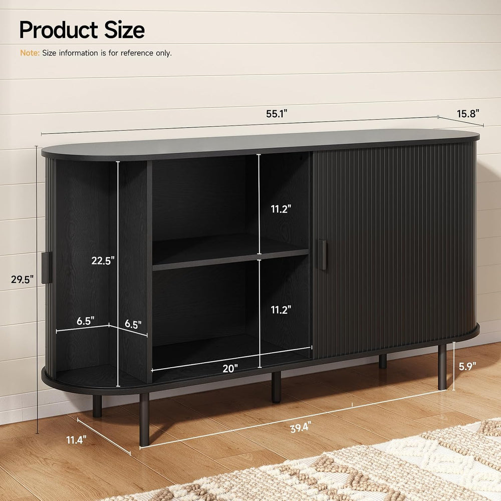 ONBRILL 55" Sideboard Buffet Cabinet, Sliding Door/Adjustable Shelf, Black