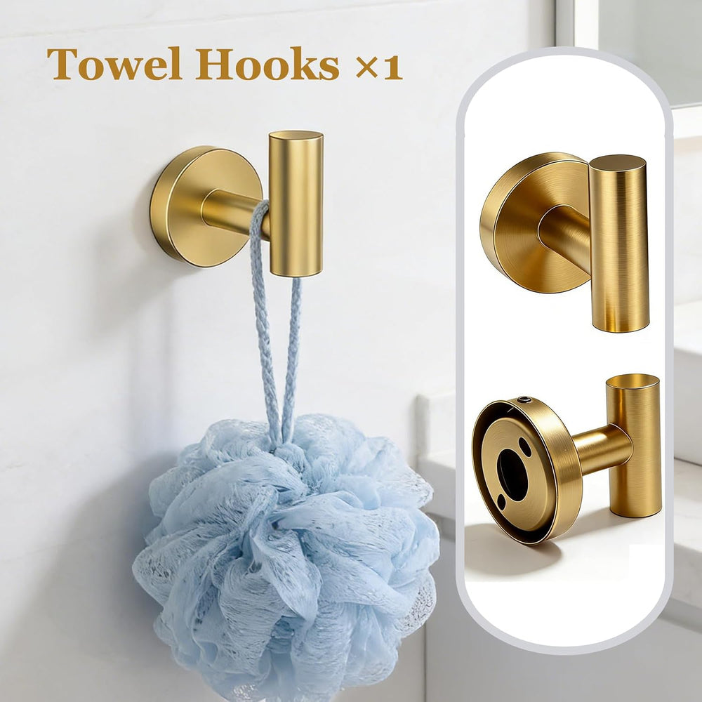 5-Pieces Wall Mount Bathroom Hardware Set,22in Brushed Gold Towel Bar Set