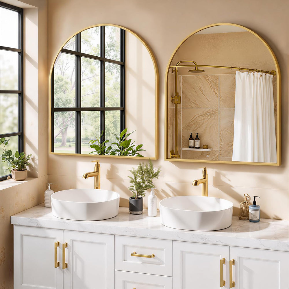 Arched Wall Mirror 32x31 Inch Gold Bathroom Vanity Mirror with Metal Frame