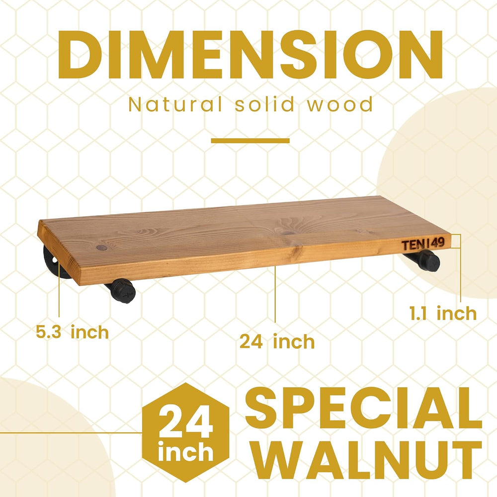 TEN49 Real Wood Rustic Floating Shelves Wall - 24 Wide Small Wooden Industria...