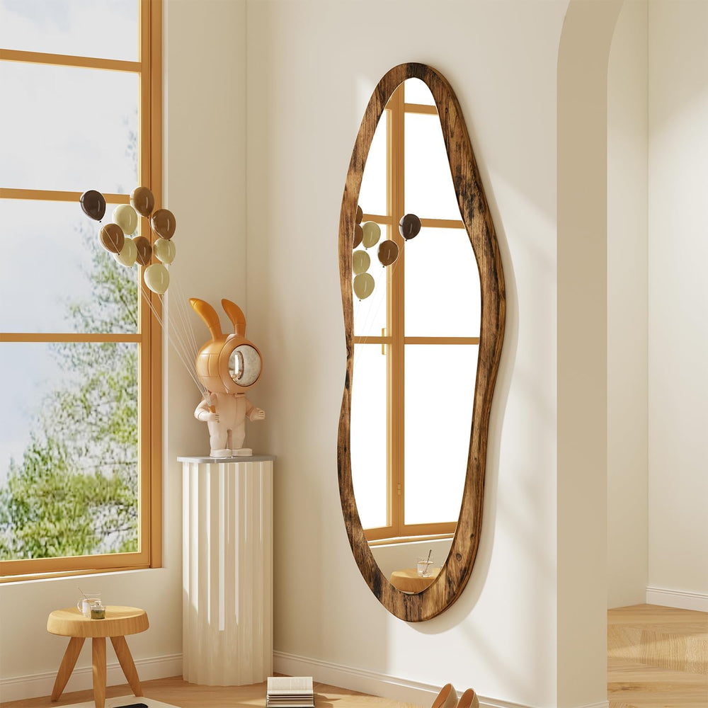 AAZZKANG Large Mirrors Wood Framed Retro Irregular Wall Mirror Full Length