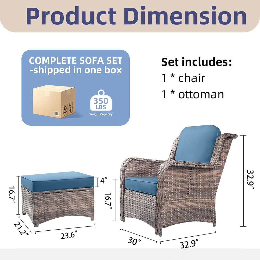 2 Pieces Patio Wicker Furniture Set, High Back Wicker Single Patio Chair Set ...