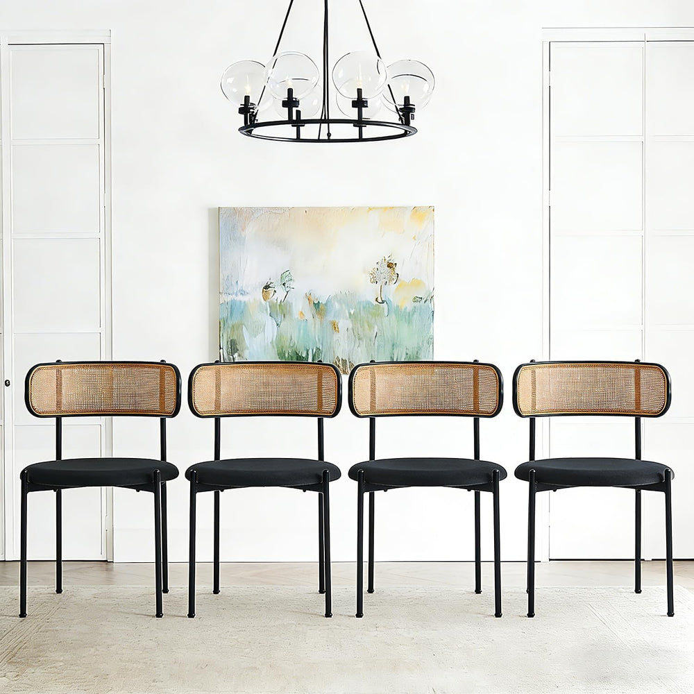 Black Rattan Dining Chairs Set of 6, Mid-Century Modern Chair with Boucle, Ki...