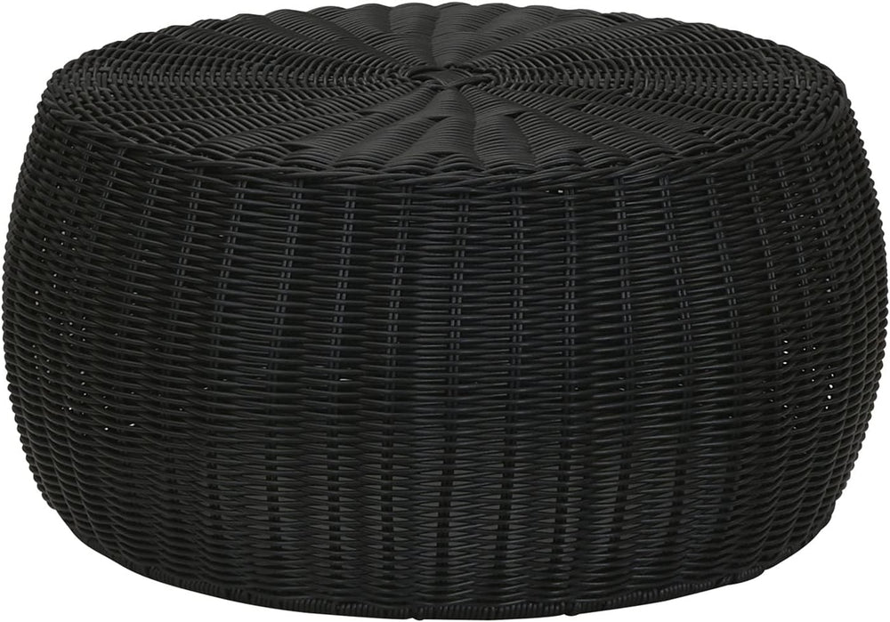 Household Essentials Handwoven Resin Storage Stool Ottoman, Black