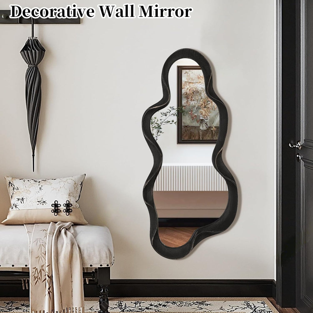 Large Asymmetrical Mirror Irregular Modern Cloud Wall Mirror Wood Frame Uniqu...