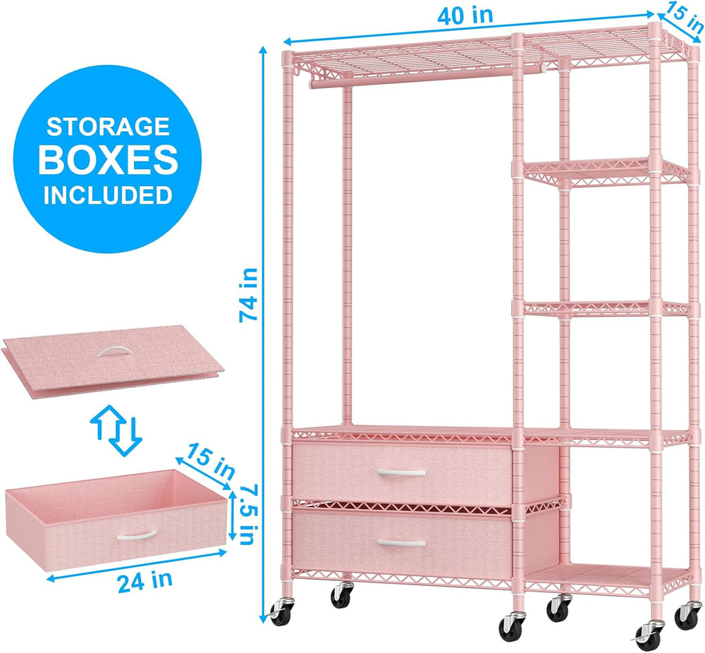 Ulif F3R Heavy Duty Clothes Rack（With Lockable Wheels）Freestanding Clothing R...