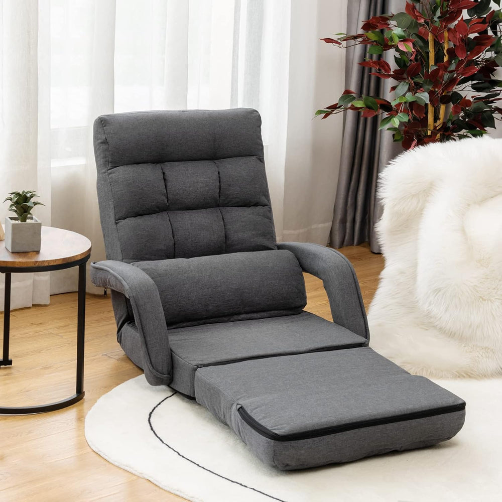 GIANTEX Folding Floor Chair with 6-Position Adjustable Backrest (Grey)