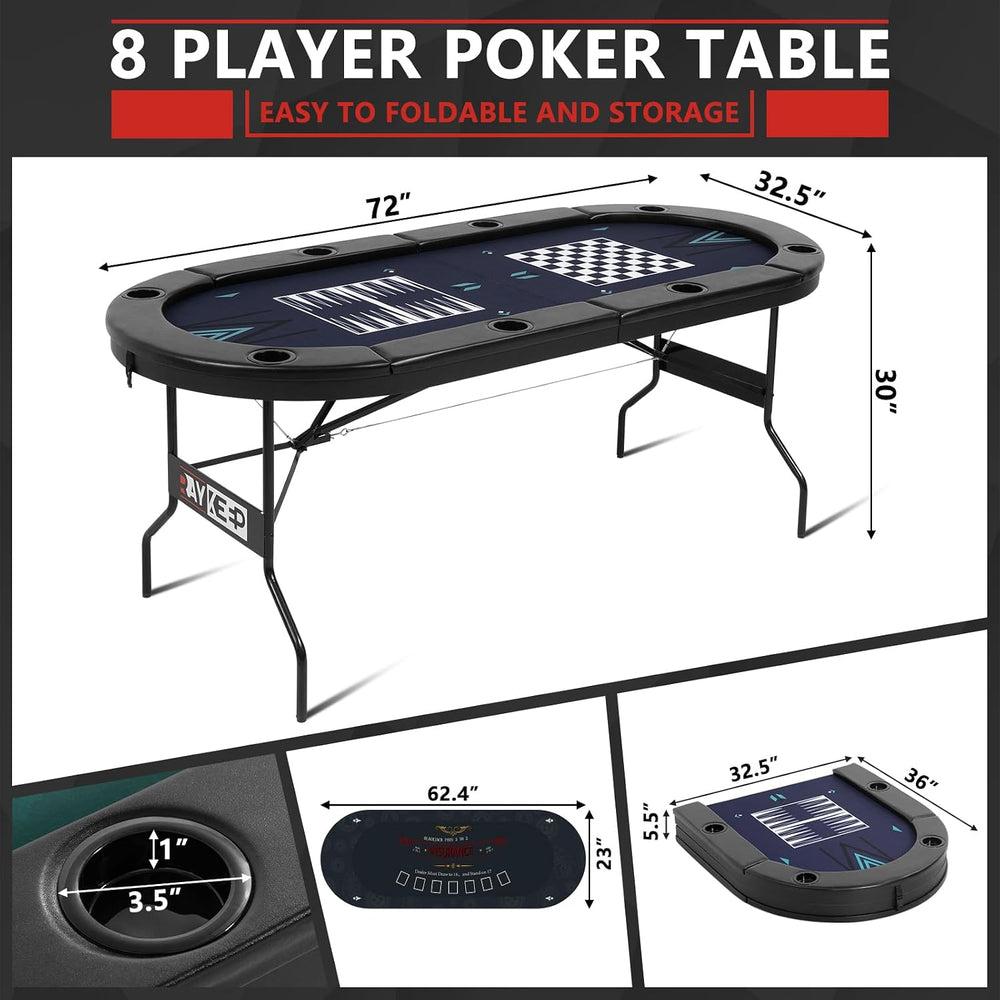 RAYKEEP 72" 4-in-1 Foldable Poker Table w/Interchangeable Game Mat
