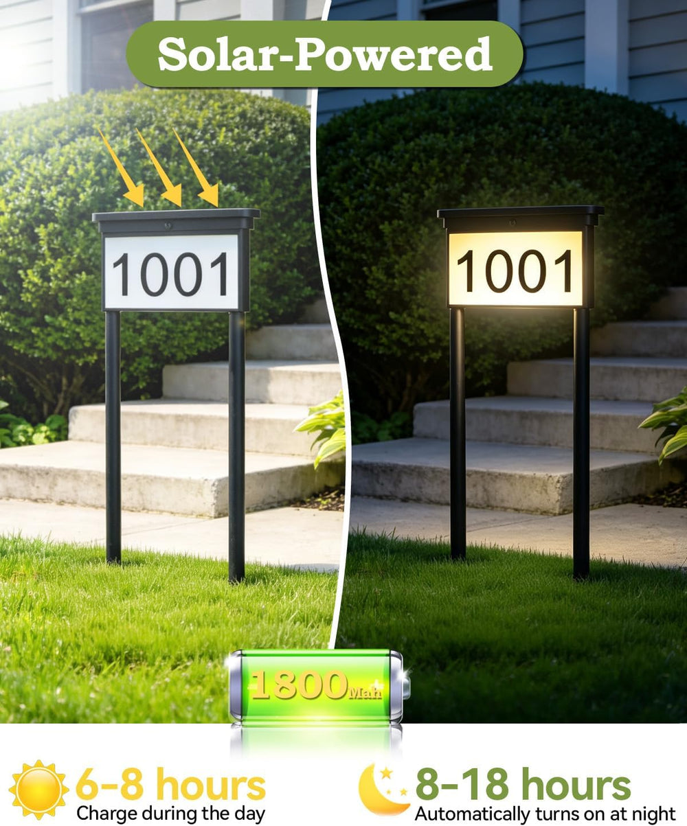 Solar Address Sign for Yard,Double Side Light House Numbers,2 Pack