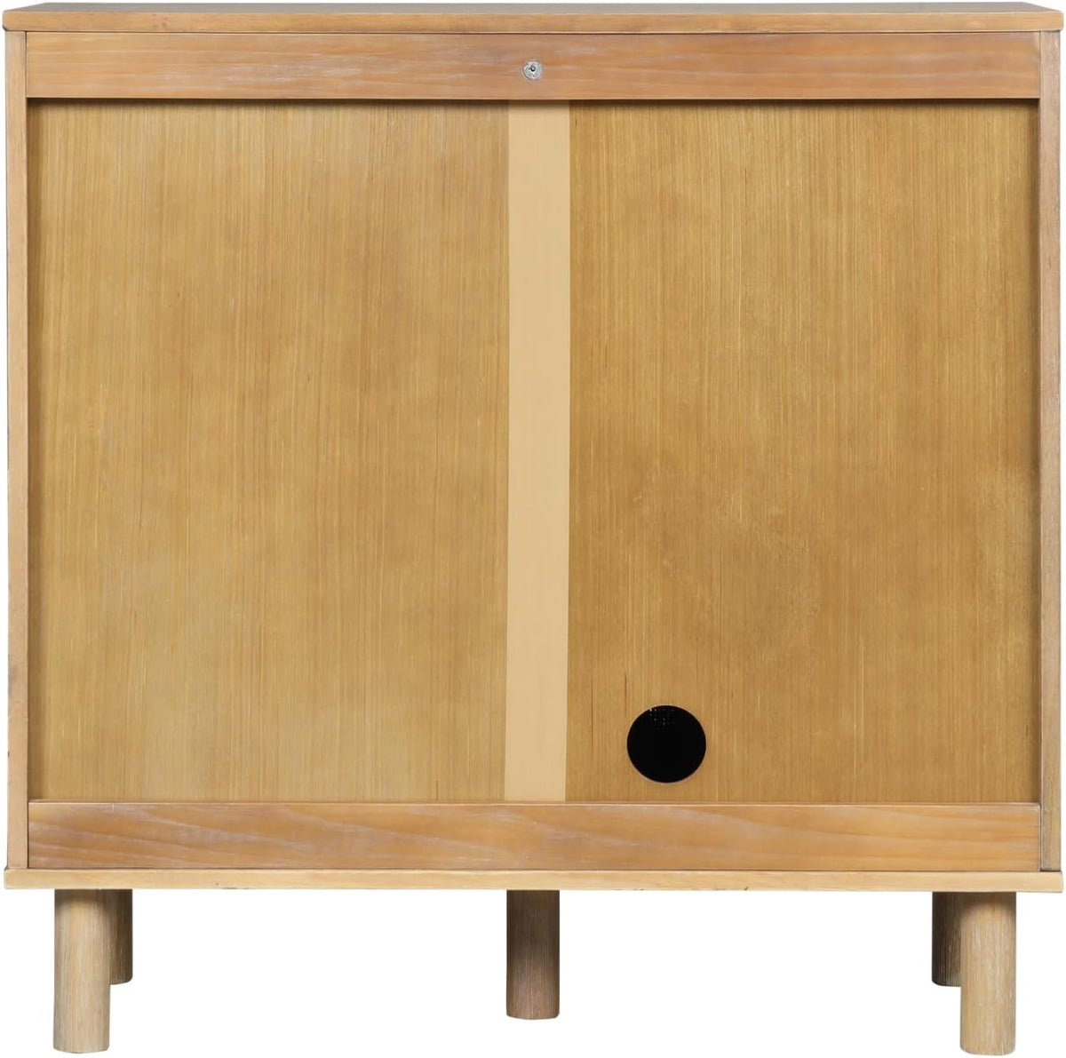 Nathan James Beacon Accent Buffet Sideboard Cabinet, Natural Light Wood Storage with Adjustable Interior Shelf and Seagrass Doors, for Hallway, Entryway or Dining Room, Light Brown