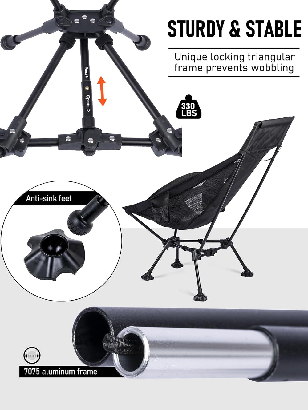 WildCall Lightweight Folding Camping Chair Anti-Sinking Chair, High Back