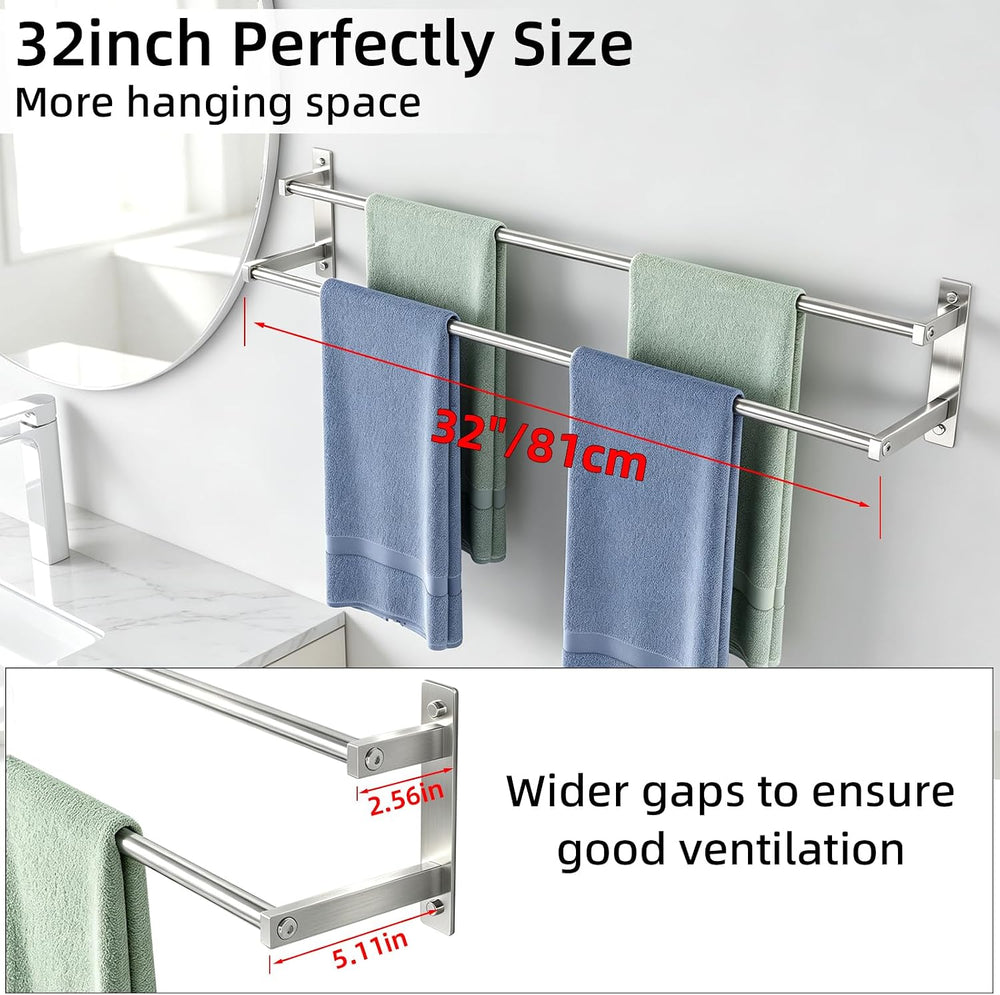 Double Towel Bar, 32Inch Towel Rack for Bathroom, Brushed Nickel