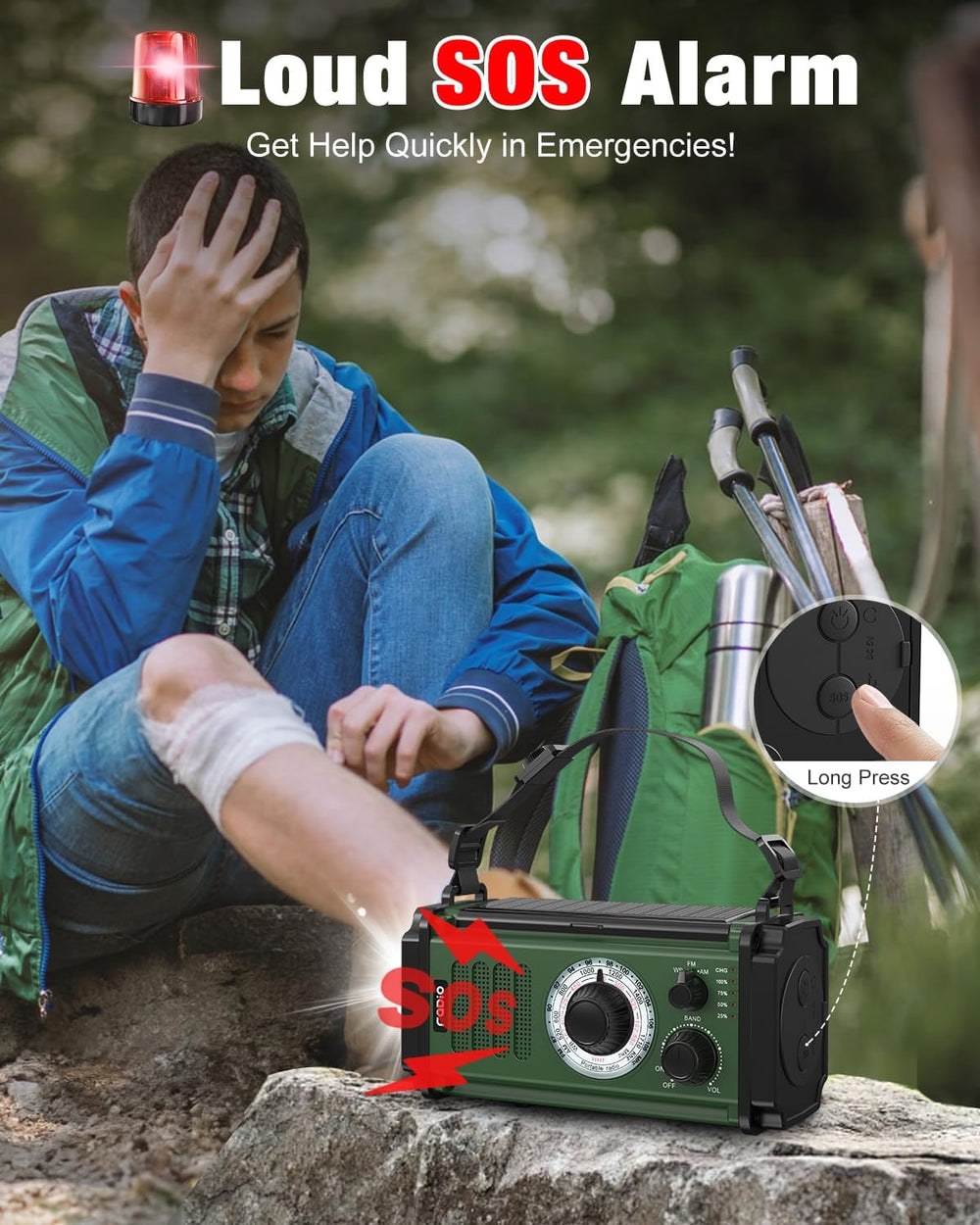 10000mAh/37000mWh Emergency Radio, Solar Radio, Hand Crank Radio, NOAA AM FM ...
