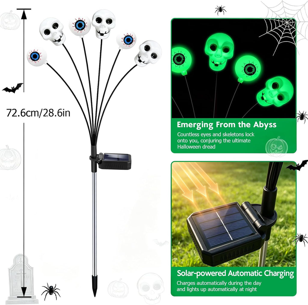 Halloween Decorations Outdoor, 4 Pack 24 LED Green Solar Scary Eyeball Lights, Waterproof Swaying Solar Firefly Light, Spooky Eyes Halloween Decor for Garden Yard Patio Lawn Pathway Party