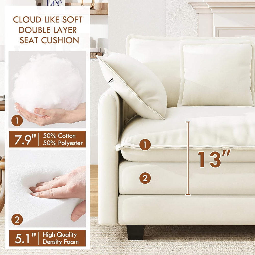 WorthFurni 111.4" Modular Sectional Sofa, U Shape Cloud Couch with 2 Mov...