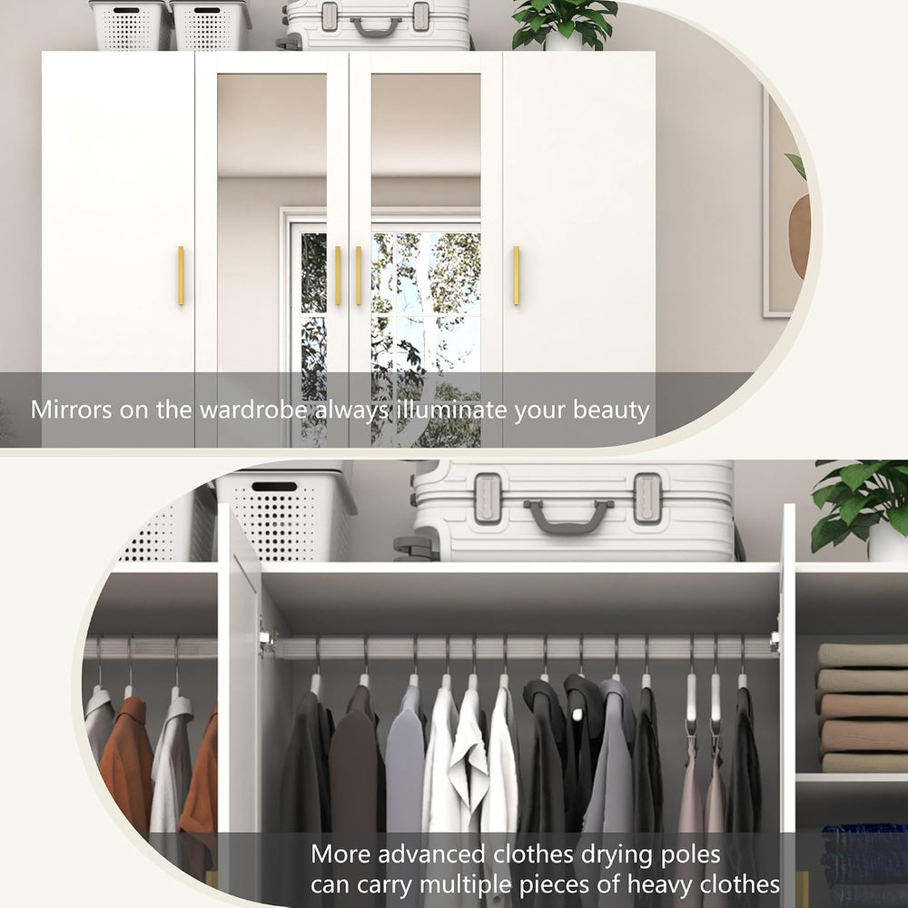 jiteentarou 4 Door Wardrobe Closet with Mirrors and LED Lights, Bedroom Armoi...