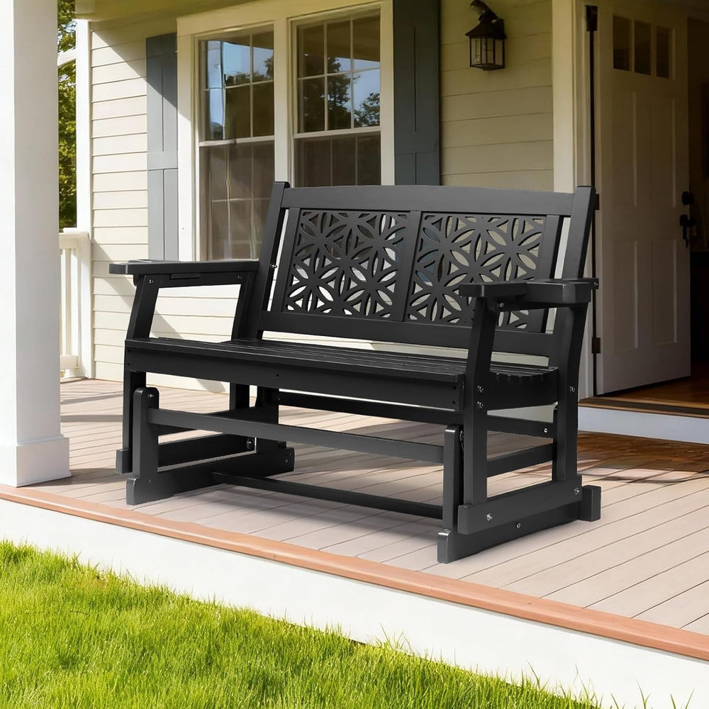 VINGLI Outdoor Glider for Adults, Patio Glider Love Seat with Cup Holders, Wo...