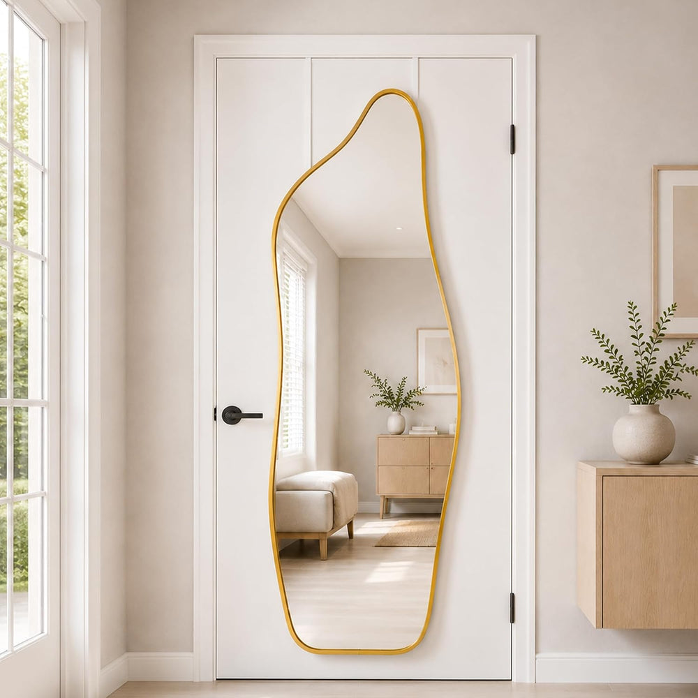 Full Length Door Mirror, 48"x16" Wall Mounted Mirror, Gold