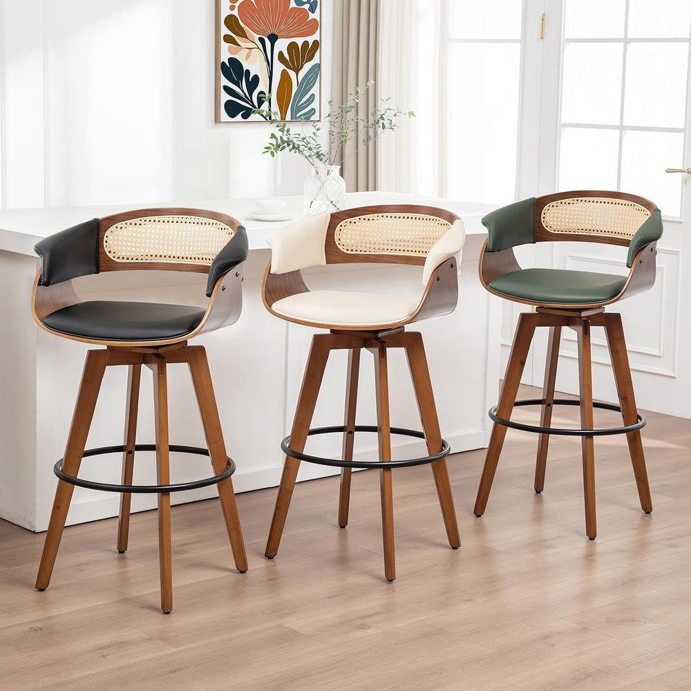 Rattan Counter Stools, 26.4 inch Mid Century Counter Stools with Cane Back