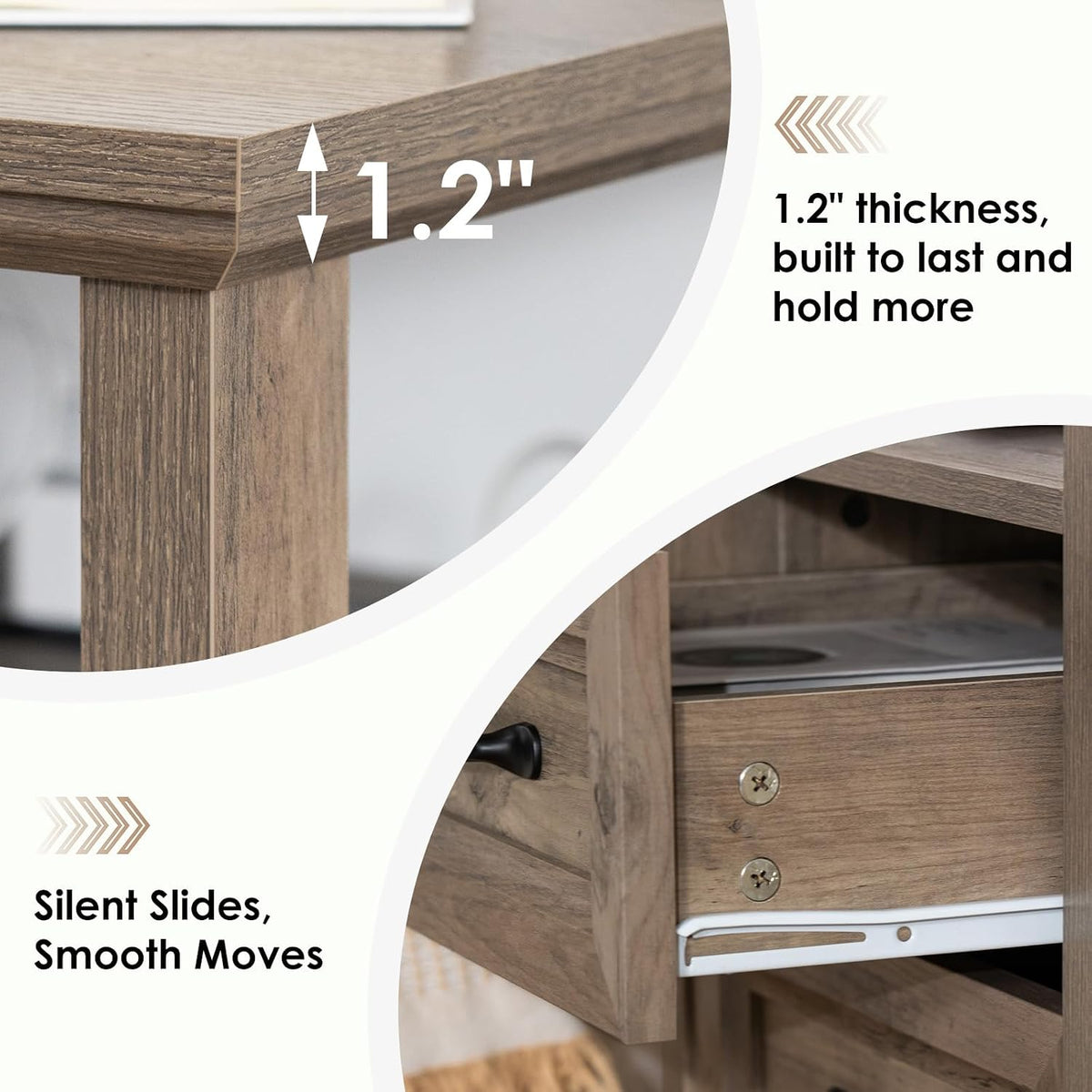 HOMMPA 18'' W Farmhouse Nightstand with Charging Station, Bedside Tables with Open Shelf, 2 Drawers End Table Dresser Side Table, Wood Night Stand for Bedroom, Rustic Greige