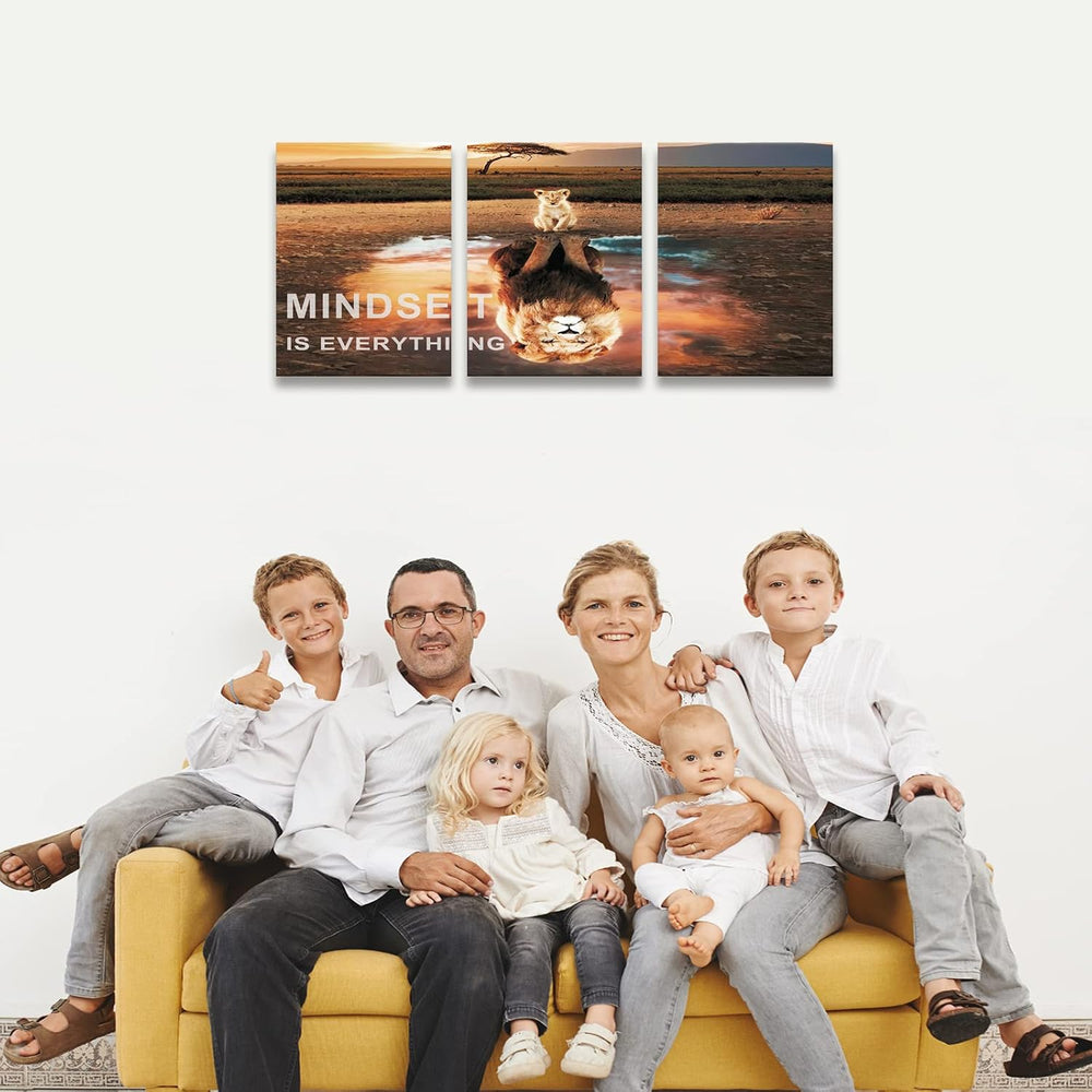 Mindset Is Everything Wall Art Lion Motivational Canvas Wall Art Posters Prin...