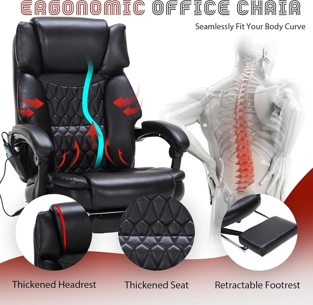 Massage Office Chair with Foot Rest 6 Points Vibration and Heat Home Office D...