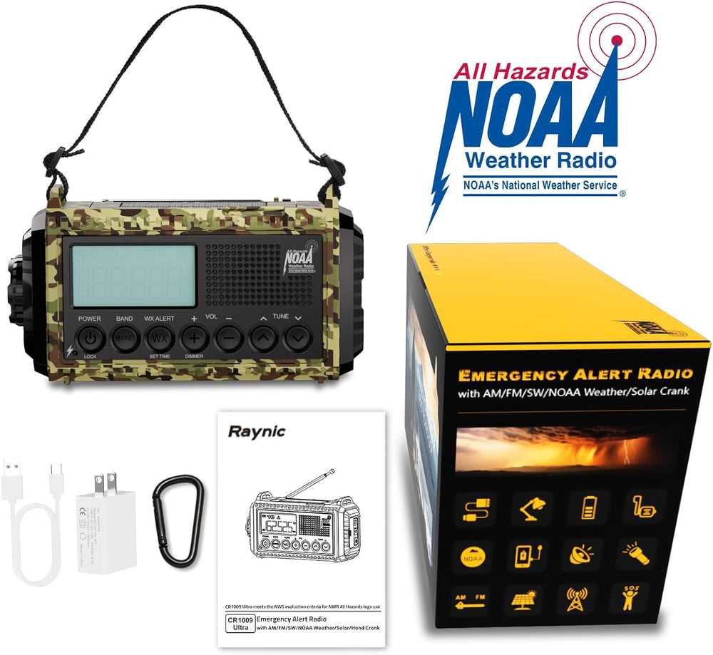Raynic Weather Radio, 12000mAh Hand Crank Emergency Radio, 6 Ways Powered AM/...