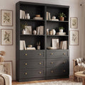 Cyclysio 80" Bookshelf with 3 Drawers and Baseboard Cutout, Set of 2