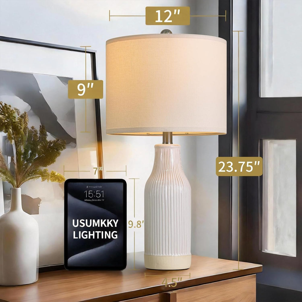 USumkky 23.75 inches Modern Ceramic Table Lamp Set of 2 for Living Room, Farm...