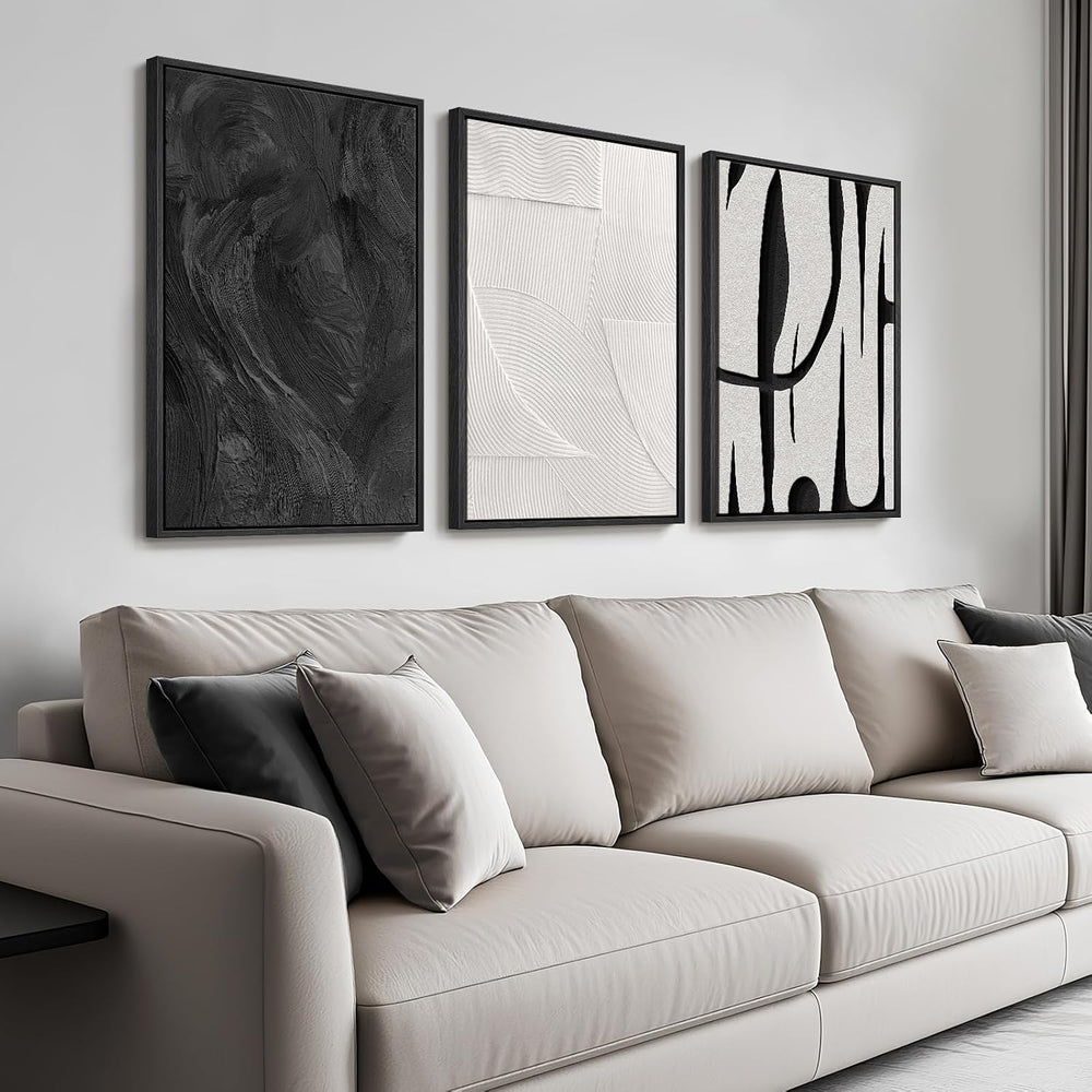 Framed Black and White Modern Abstract Wall Art set, 3 Piece Canvas Prints