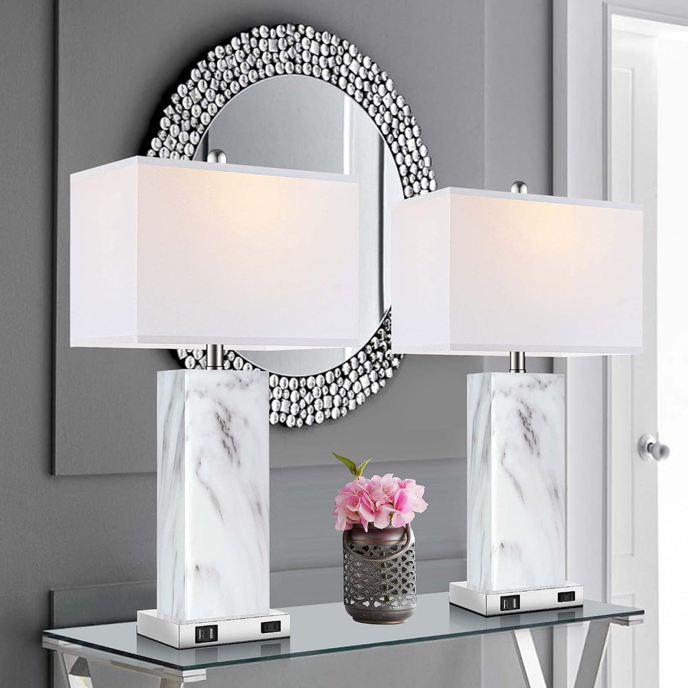 Touch Control Table Lamps Set of 2, Modern Ceramic Bedside Lamp with 2 USB Po...