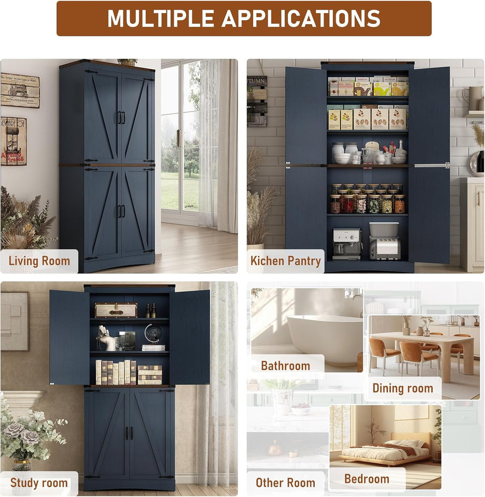 Hlivelood 71" Tall Kitchen Pantry,Farmhouse Storage Cabinet with Adjusta...