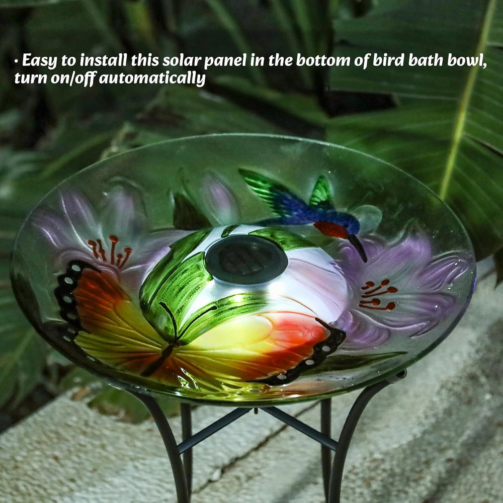 MUMTOP Outdoor Glass Bird Bath Solar Birdbath with Metal Stand Garden Decor