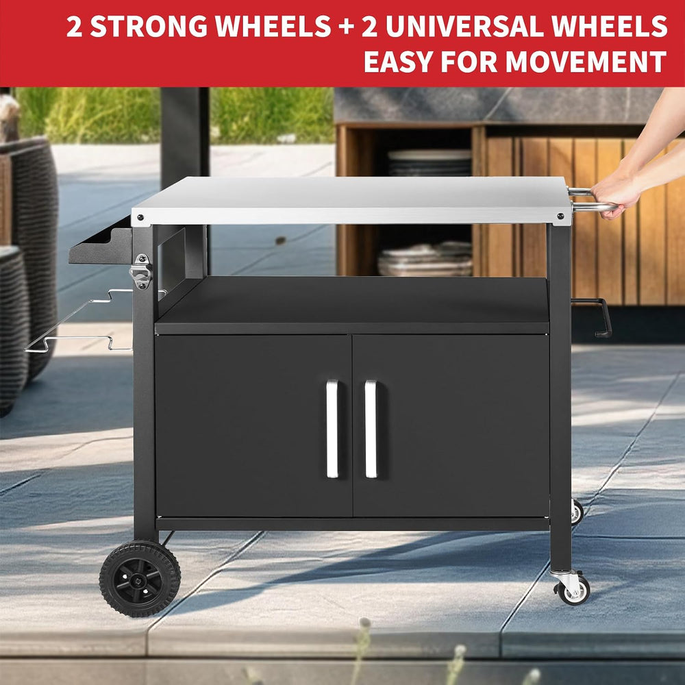 Kendane Grill Cart Table with Big Storage Cabinet