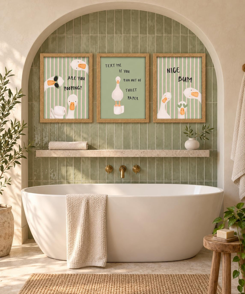 3 Piece Funny Duck Bathroom Wall Art Set Framed Canvas Posters 12x16 Inch
