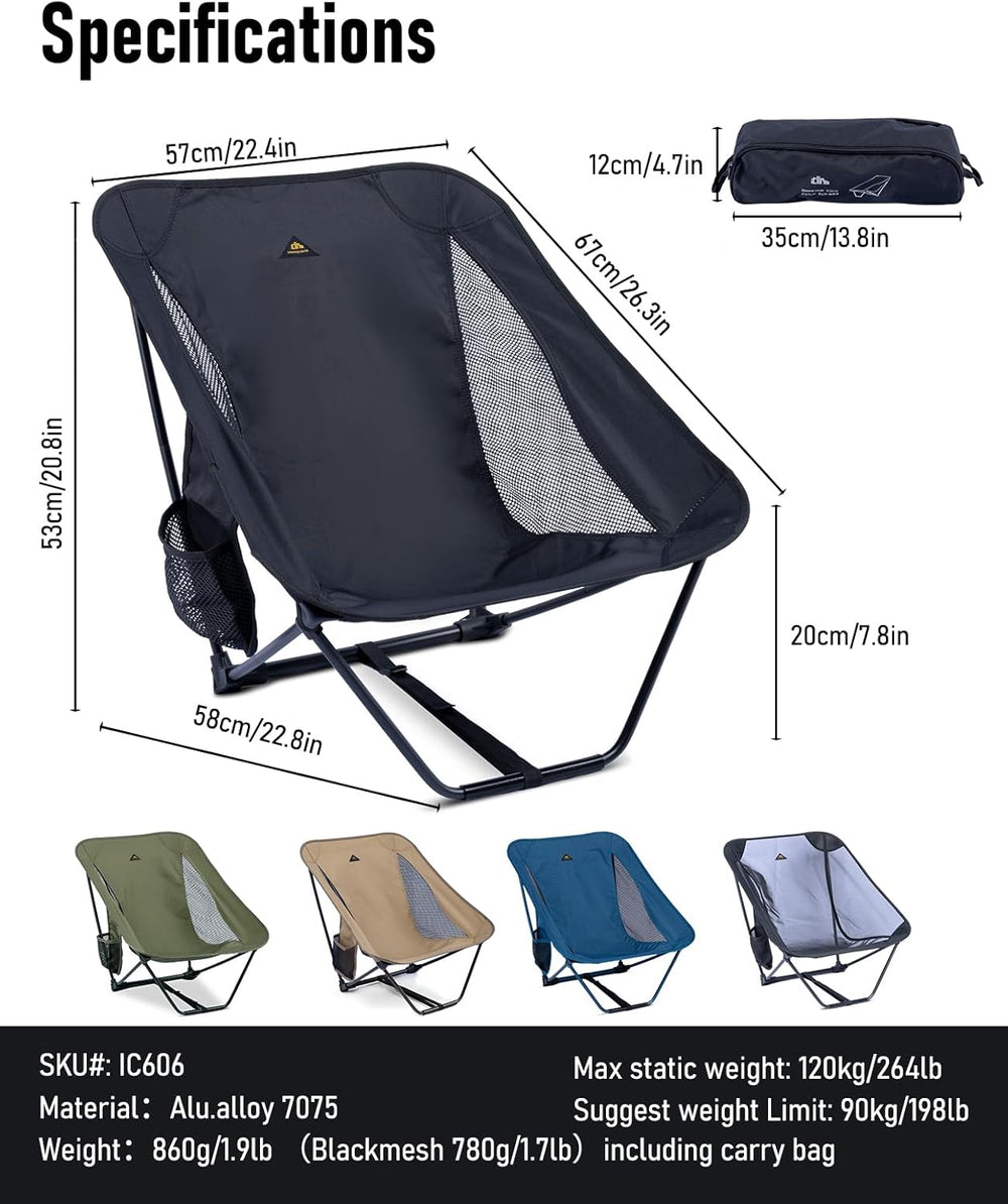 iClimb Low Ultralight Compact Folding Chair (Black)