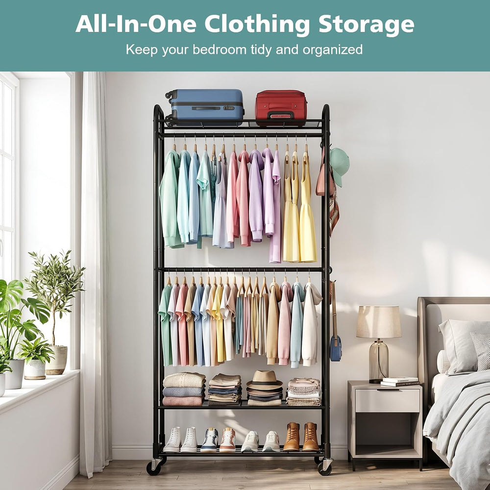 Luxspire Clothes Rack 3-Tier Portable Freestanding Closet with Shelves