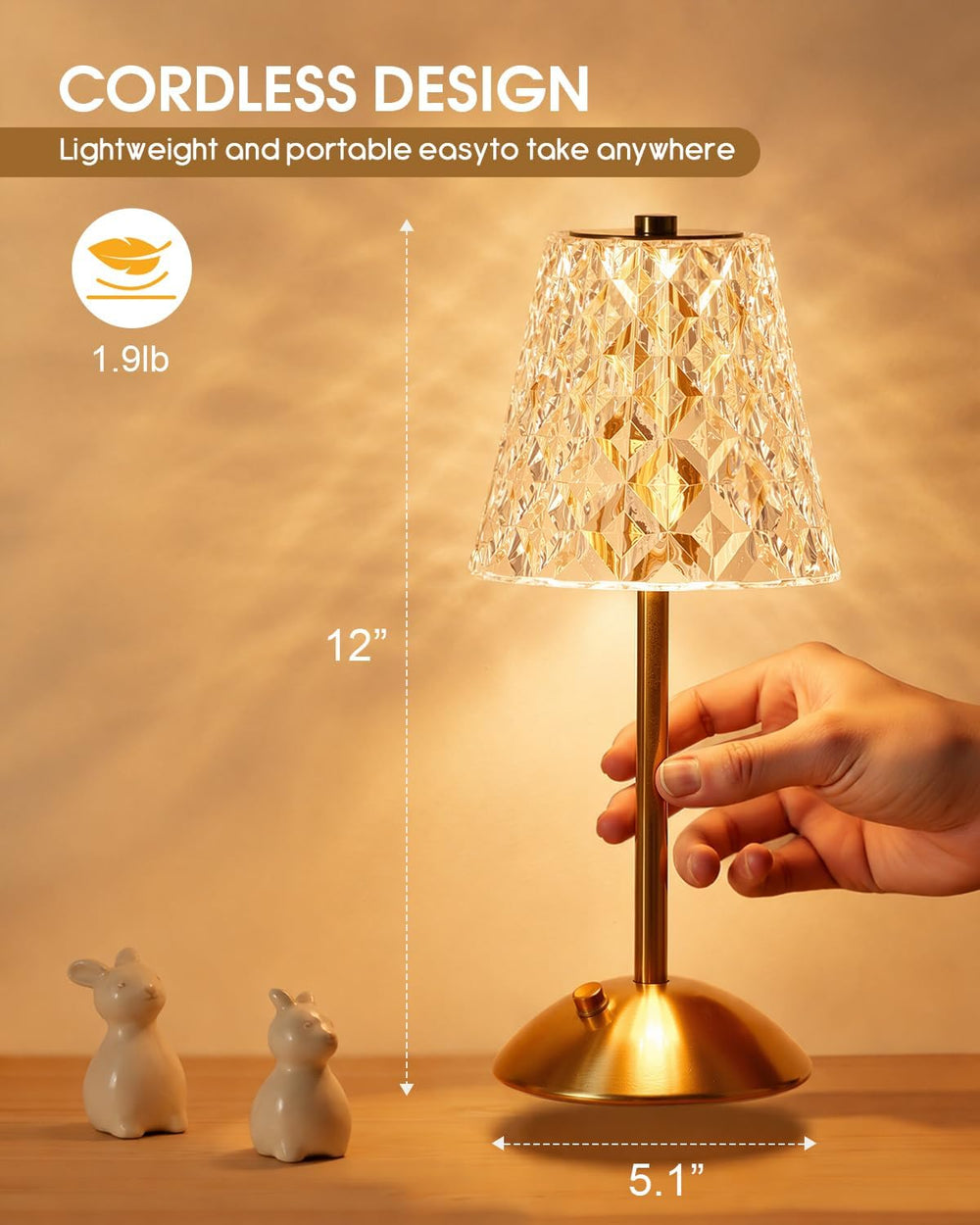 Nusogon 2 Pack Rechargeable Cordless Table Lamp, Touch Control Desk Lamp