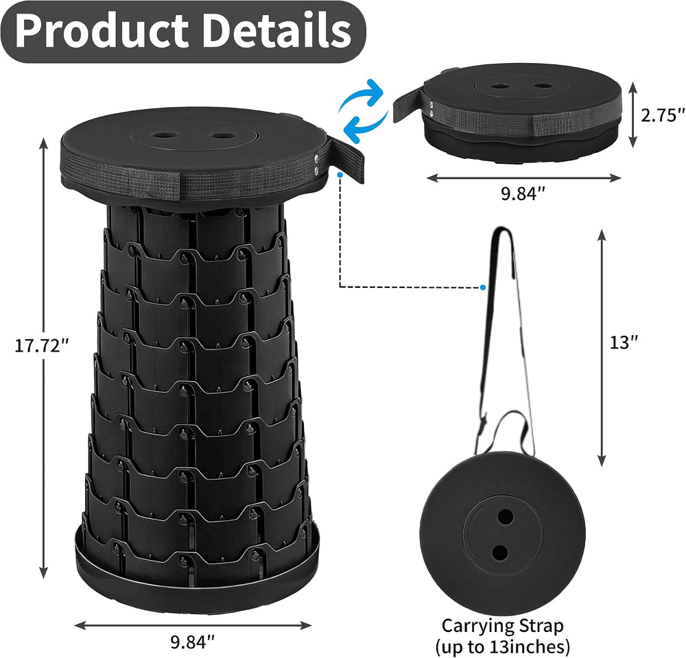 VECELO Telescoping Folding Stool, Upgraded Portable Collapsible Retractable S...