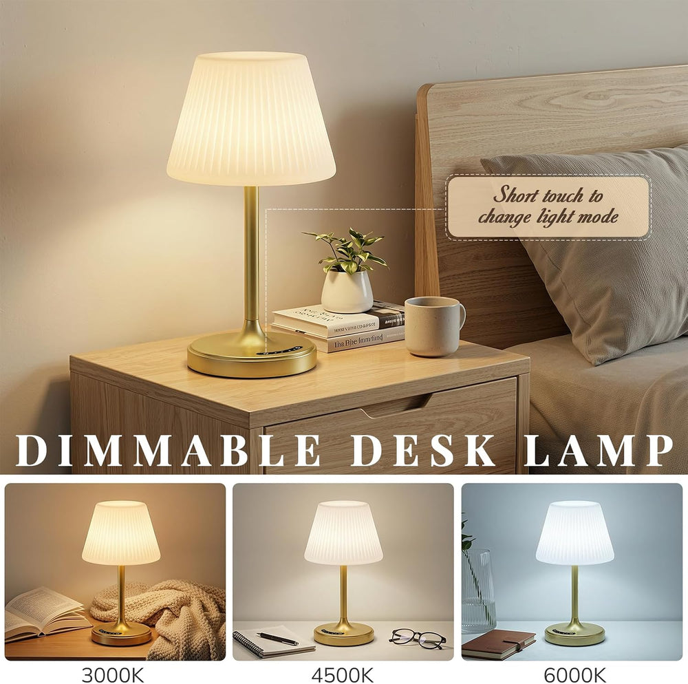 Waterproof Shower Lamp, 4000mAh Cordless Table Lamp, 3-Color Dimmable -Gold