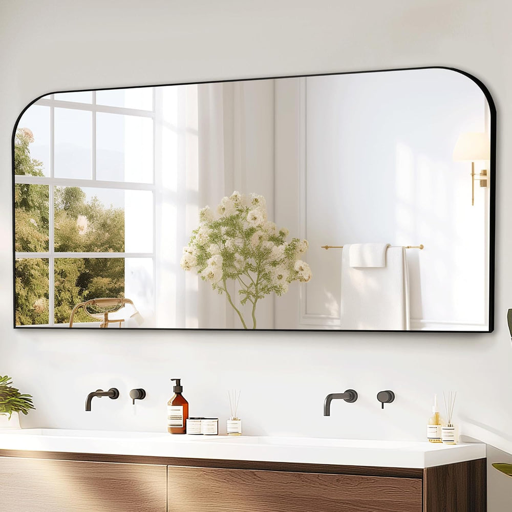 Delma 30"x55" Black Metal Framed Bathroom Mirror for Over Sink