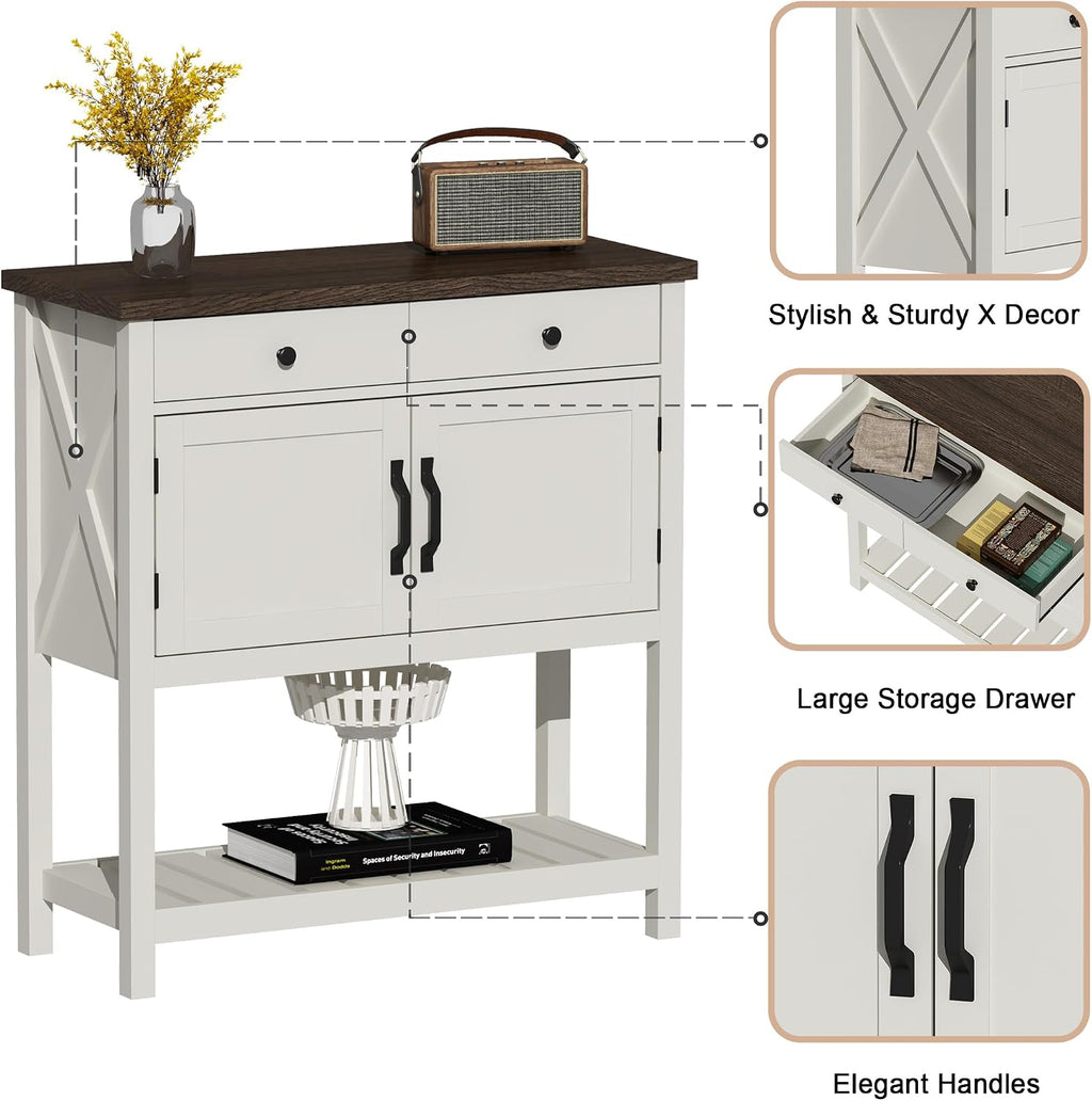 ChooChoo Farmhouse Console Table, 33.5" W Entryway Cabinet with Drawer